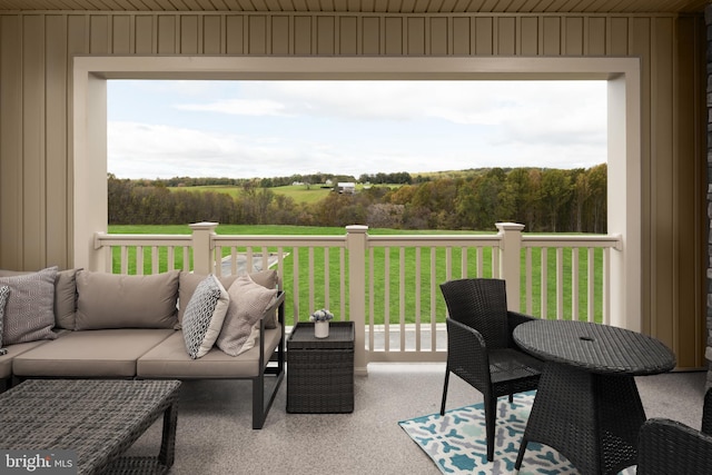 view of patio with an outdoor hangout area and a deck