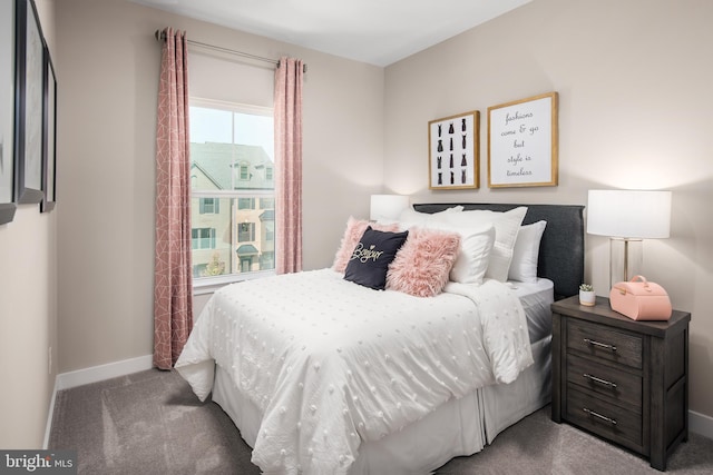 bedroom featuring baseboards and carpet