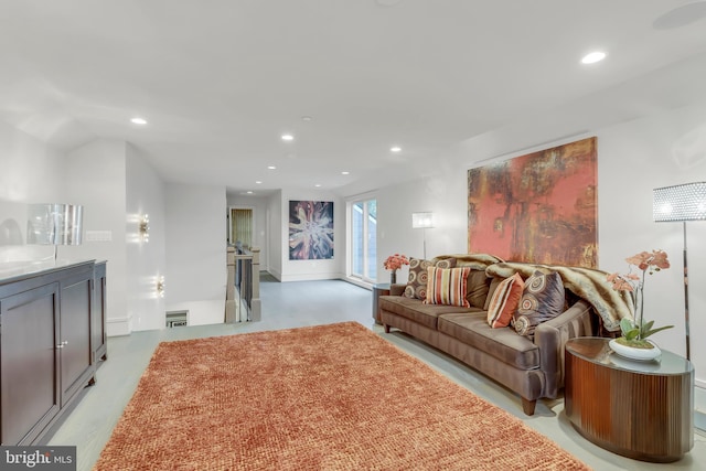 living area with recessed lighting