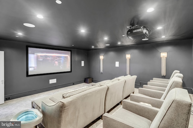 home theater with baseboards and recessed lighting