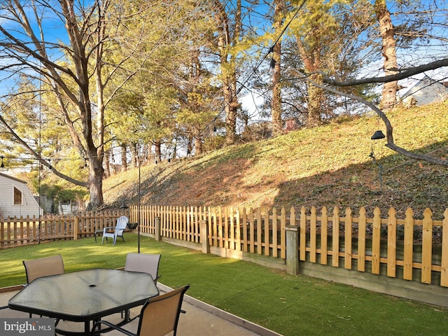 view of patio with fence private yard and outdoor dining space