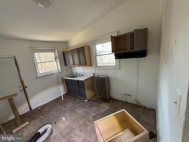 kitchen featuring a sink, plenty of natural light, and radiator heating unit