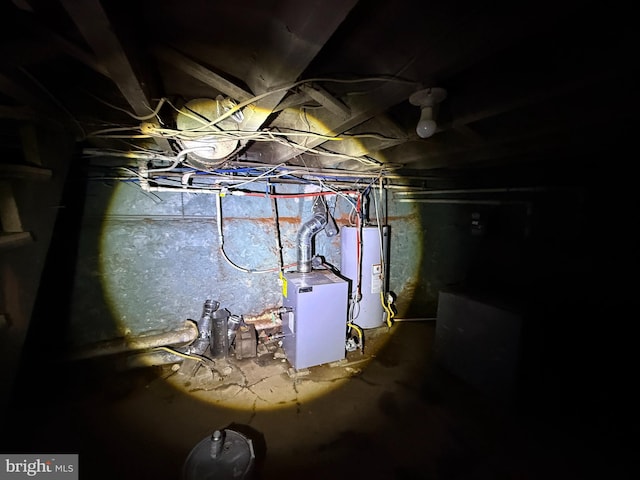 unfinished basement with gas water heater