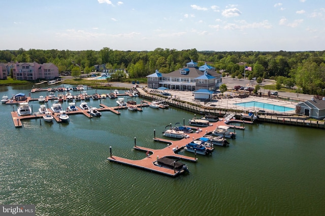 drone / aerial view featuring a water view