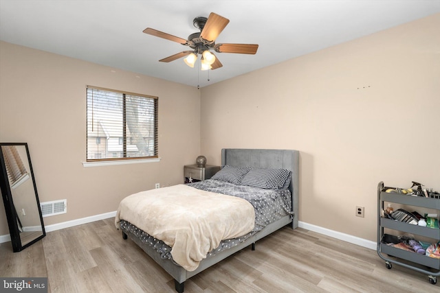 bedroom with visible vents, baseboards, and light wood-style floors