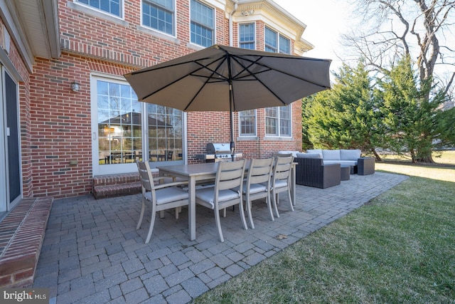 view of patio featuring an outdoor hangout area, outdoor dining area, and area for grilling