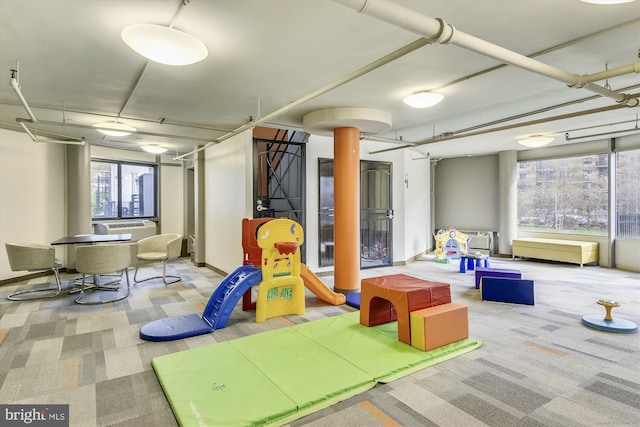 game room with carpet floors