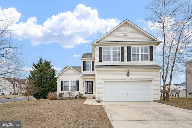 traditional home featuring a garage and concrete driveway