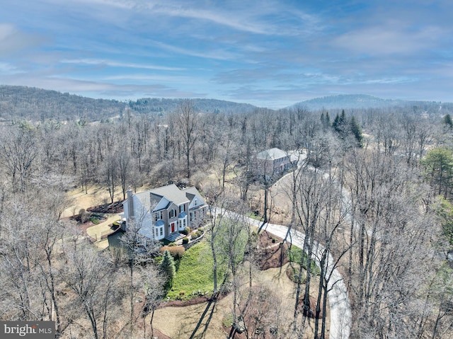 aerial view featuring a forest view