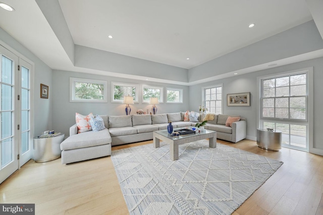living area featuring recessed lighting and wood finished floors