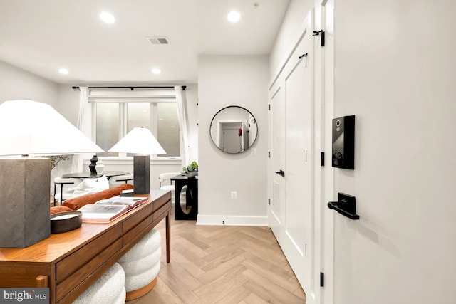 office with baseboards, visible vents, and recessed lighting