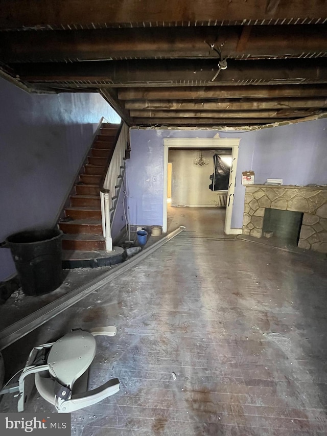 unfinished basement with stairway