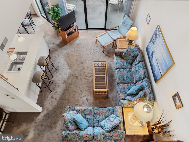 carpeted living room with visible vents