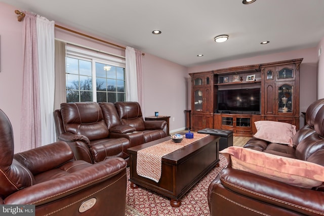 living room featuring recessed lighting