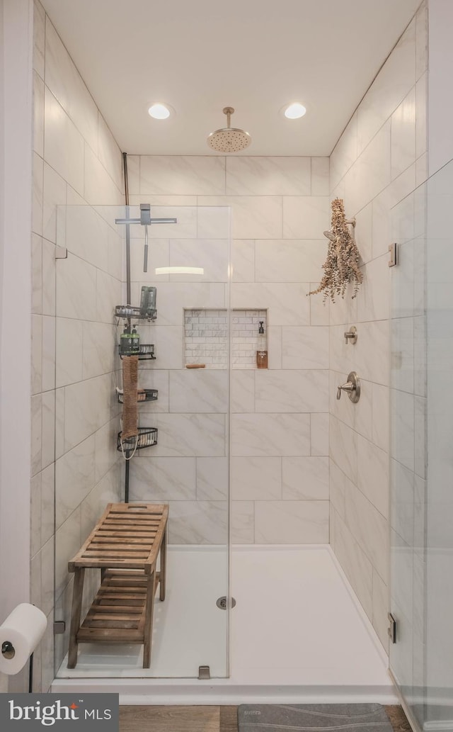 bathroom with a stall shower