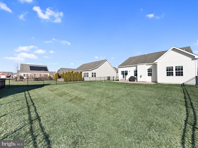 view of yard featuring a fenced backyard and a patio