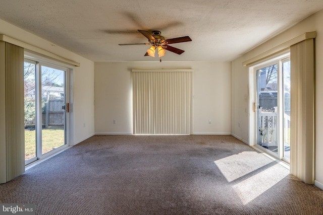 unfurnished room with plenty of natural light, carpet, and a textured ceiling