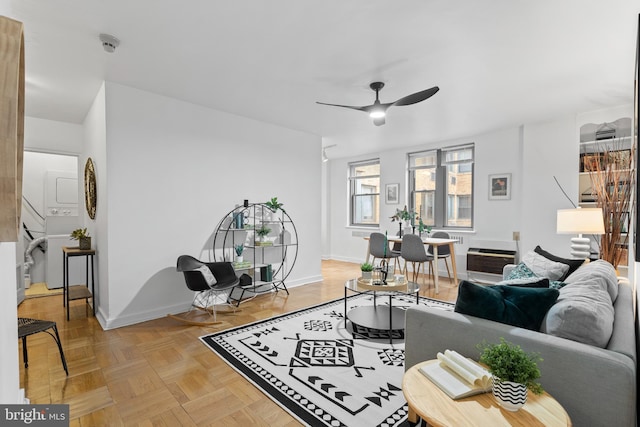 2601 Pennsylvania Ave Unit 952, Philadelphia, PA 19130 - living area with ceiling fan, baseboards, and an AC wall unit