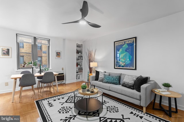 2601 Pennsylvania Ave Unit 952, Philadelphia, PA 19130 - living room with a ceiling fan, baseboards, and built in features