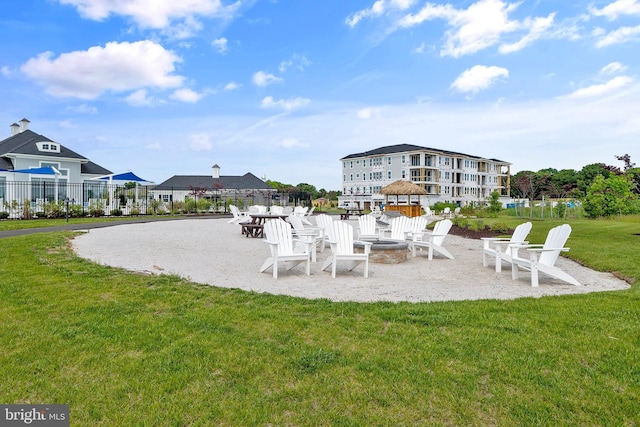 view of patio / terrace with an outdoor fire pit and fence