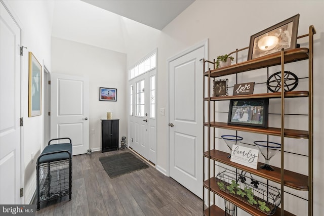 entrance foyer with baseboards and wood finished floors