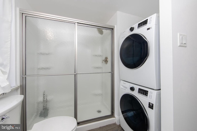 laundry room featuring laundry area and stacked washer and clothes dryer