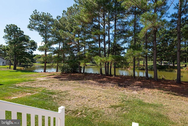 view of yard with a water view