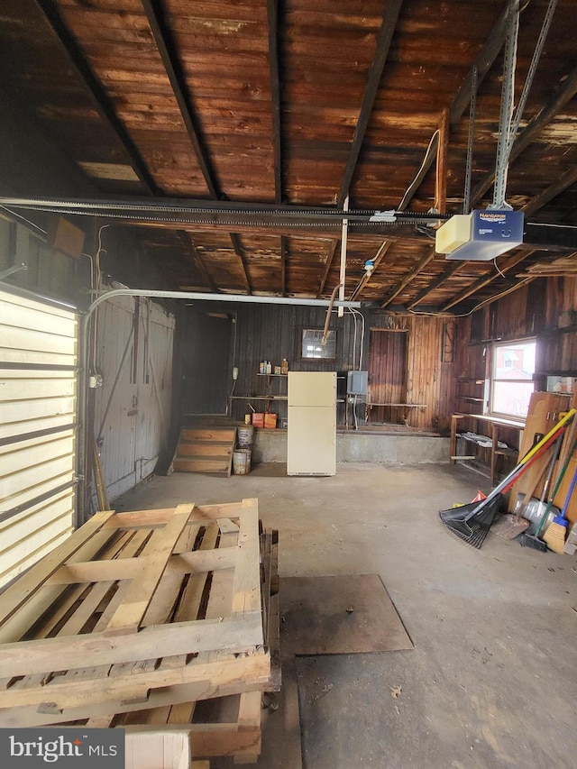 garage with a garage door opener