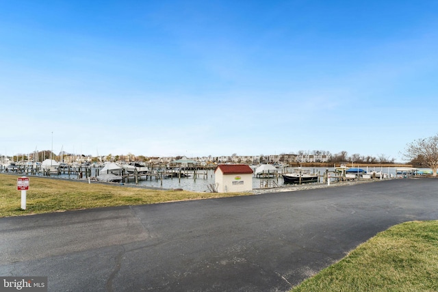 view of road featuring a water view