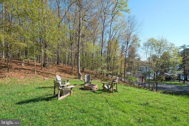 view of yard with a fire pit