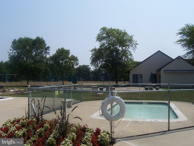 view of pool featuring fence