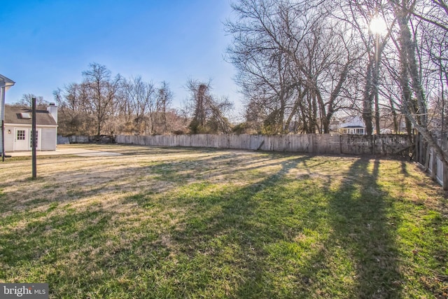 view of yard with a fenced backyard