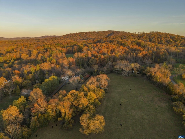 bird's eye view featuring a mountain view and a view of trees