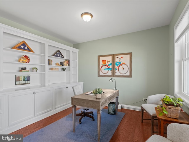 office area with dark wood-style floors and plenty of natural light