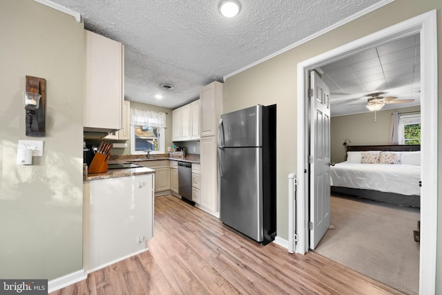 kitchen with a sink, plenty of natural light, light wood finished floors, and stainless steel appliances