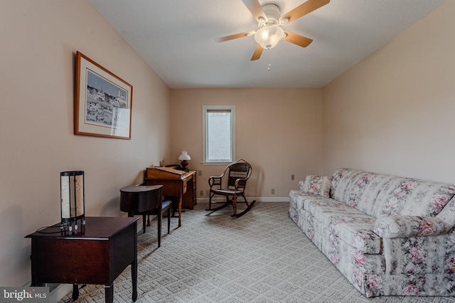 701 Paris Kirby Rd, Milford, DE 19963 - living room with a ceiling fan, light colored carpet, and baseboards