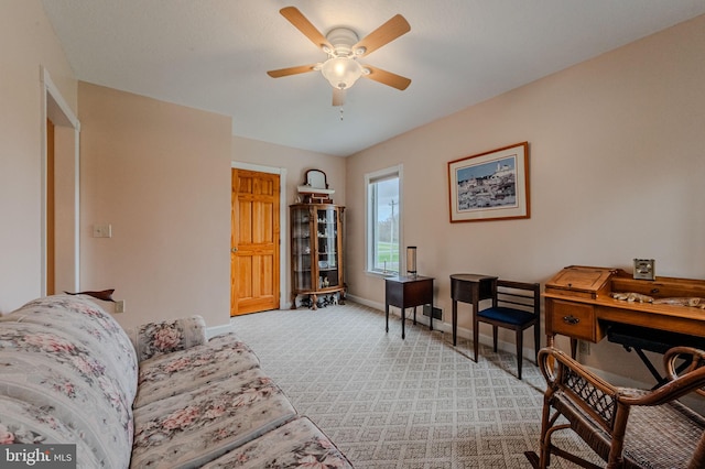701 Paris Kirby Rd, Milford, DE 19963 - office featuring baseboards, a ceiling fan, and light carpet