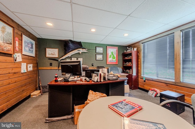 701 Paris Kirby Rd, Milford, DE 19963 - carpeted office with wooden walls, a paneled ceiling, and recessed lighting