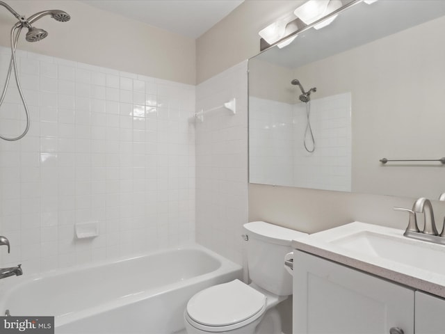 full bath with toilet, washtub / shower combination, and vanity