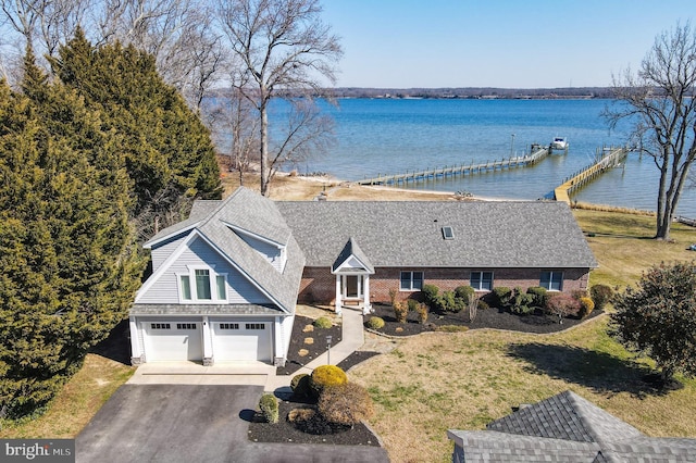 aerial view with a water view