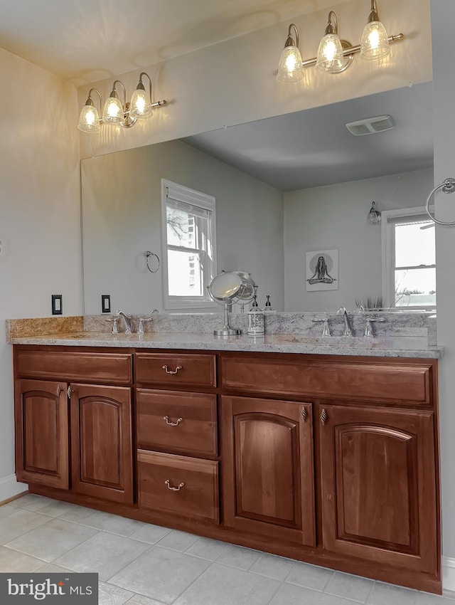 bathroom with plenty of natural light, a sink, and double vanity