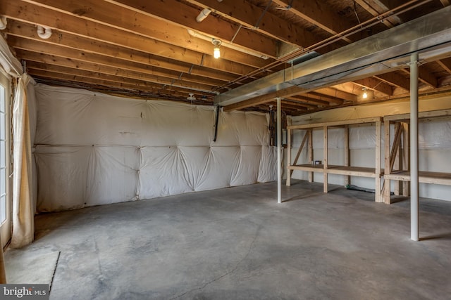 view of unfinished basement