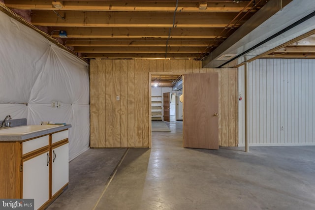 unfinished basement with a sink