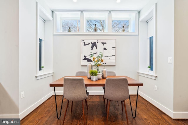dining room featuring a wealth of natural light, baseboards, and wood finished floors