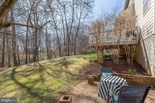 view of yard featuring a deck and a patio area