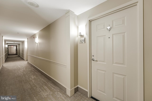 hall with carpet and baseboards