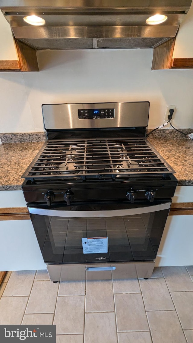 room details featuring range hood and stainless steel range with gas cooktop