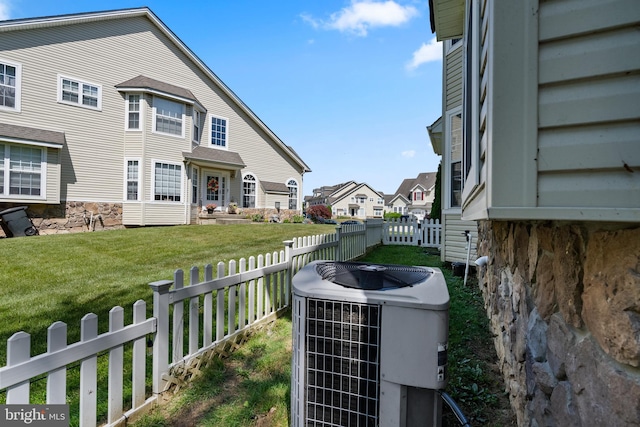 details featuring fence private yard, cooling unit, and a residential view