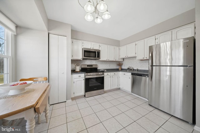 kitchen featuring a sink, tasteful backsplash, dark countertops, and appliances with stainless steel finishes