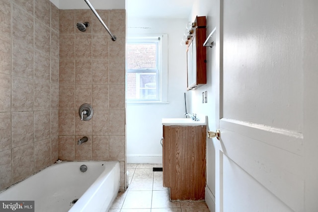 full bath with tile patterned flooring, shower / bathing tub combination, and vanity